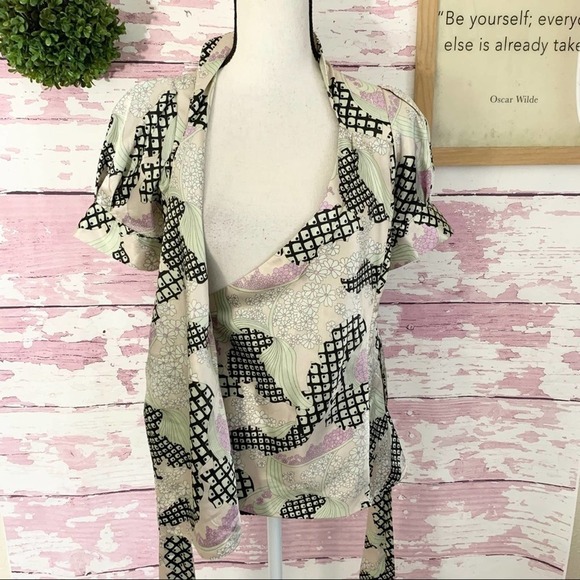 BCBGMAXAZRIA Satin Multi Printed Wrap Blouse XS - Picture 3 of 6
